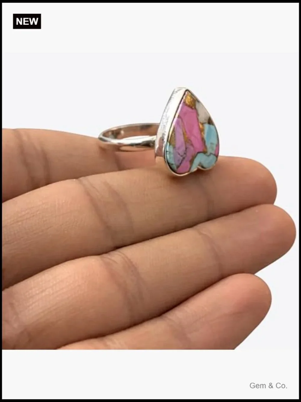 Adjustable Heart Turquoise Sterling Silver Ring Statement Gemstone